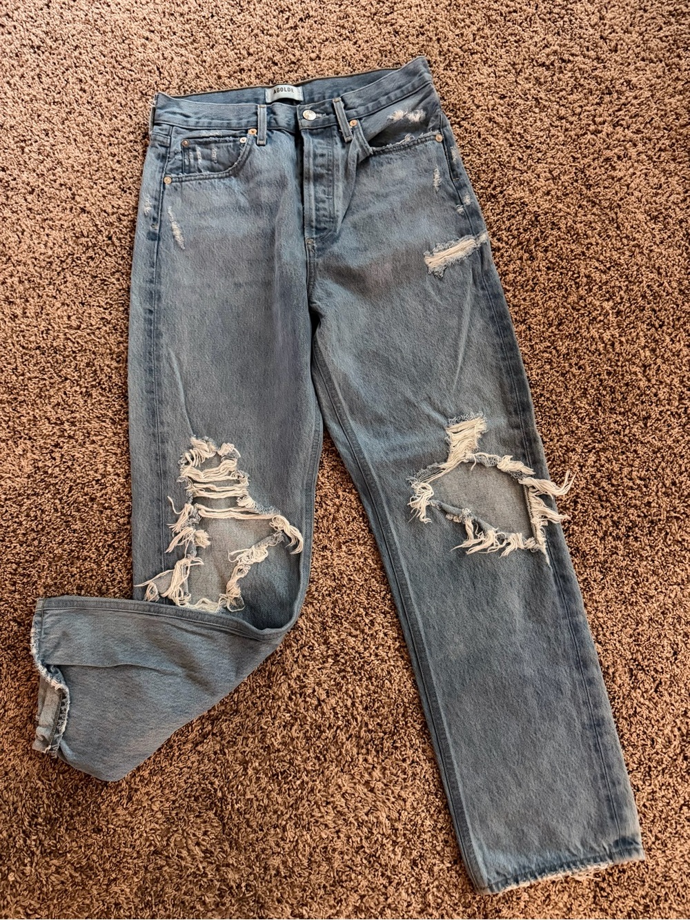 Agolde Distressed Straight-Leg Jeans - Light Blue